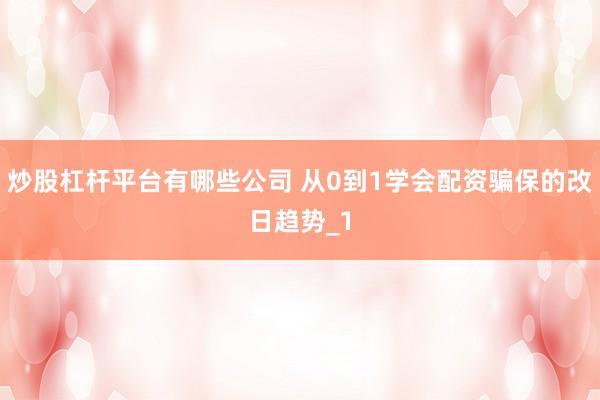 炒股杠杆平台有哪些公司 从0到1学会配资骗保的改日趋势_1