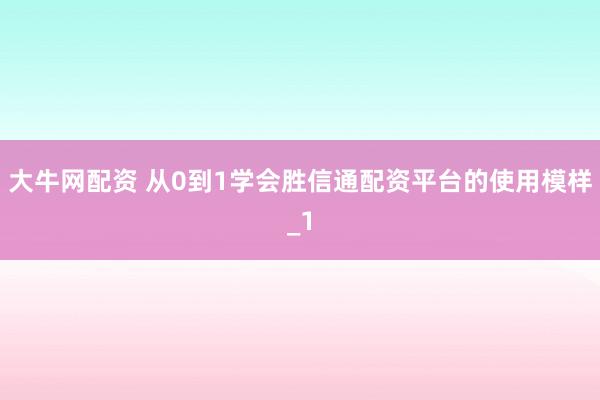 大牛网配资 从0到1学会胜信通配资平台的使用模样_1