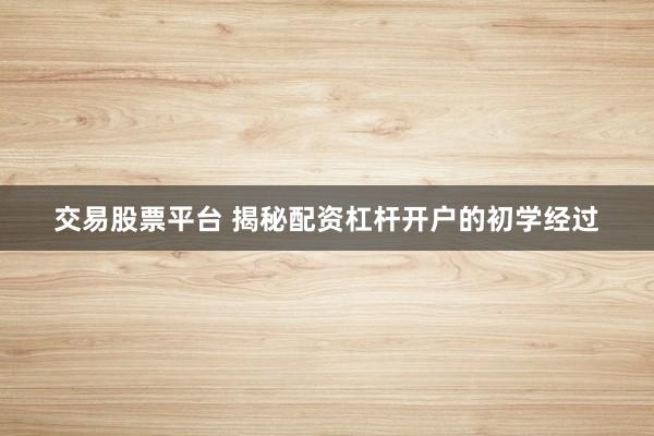 交易股票平台 揭秘配资杠杆开户的初学经过